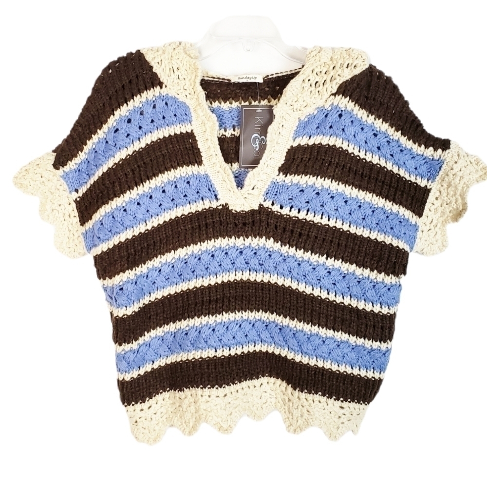 SUNDAY UP crochet knit sweater with hood striped beachy